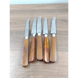 5 Vtg Set Kitchen Knives w Bakelite Handles Night Rostend Stainless Steel